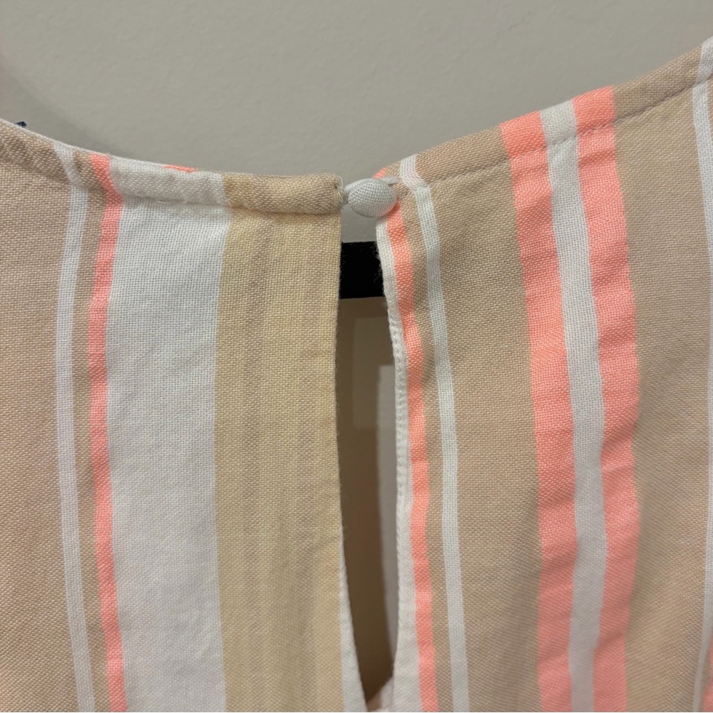 Vineyard Vines Striped Flutter Sleeve Mini Dress Pink Tan White Size L - Picture 5 of 5